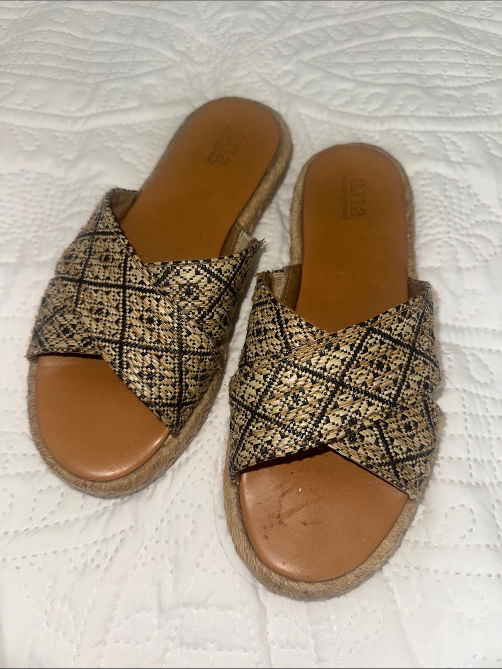 a.n.a Tan and Black Woven Crisscross Slide Sandals